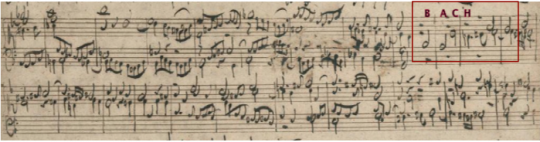 谱例2：《赋格的艺术》（Kunst der Fuge BWV 1080）手稿，Fuge a 3 Soggetti 第193-194小节